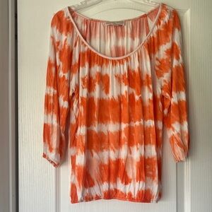 Michael Kors Orange & White Tie-Dye Scoop Neck Blouse